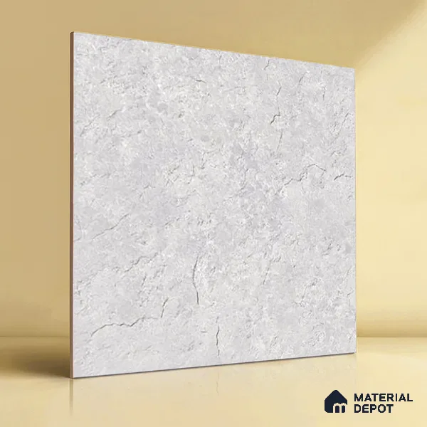 Stone Floor Tile TL 07671 Meta Stone Silver 2 ft x 2 ft Matte Finish Vitrified Tile - 9 mm | 10 Random Design  | Suitable For Bathroom, Terrace & Balcony