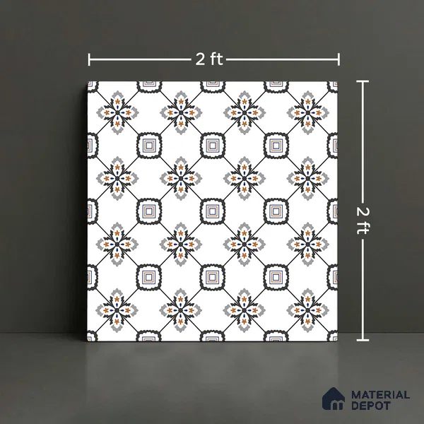 Moroccan Look Wall & Floor Tile TL 08462  2 ft x 2 ft Porcelain Matte Finish - 8 mm | Suitable For Kitchen, Balcony, Dining Area | Please Expect a Slight Variation of Pattern