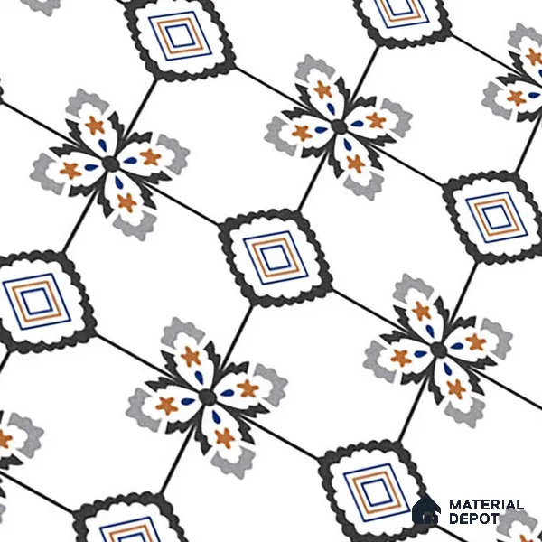 Moroccan Look Wall & Floor Tile TL 08462  2 ft x 2 ft Porcelain Matte Finish - 8 mm | Suitable For Kitchen, Balcony, Dining Area | Please Expect a Slight Variation of Pattern