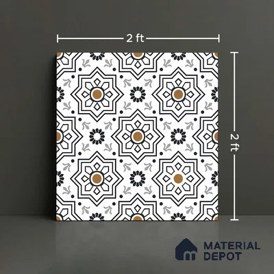 Moroccan Look Wall & Floor Tile TL 08461  2 ft x 2 ft Porcelain Matte Finish - 8 mm | Suitable For Kitchen Backsplash, Balcony, Dining Area | Please Expect a Slight Variation of Pattern