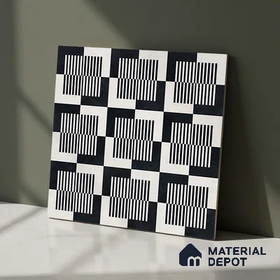 Moroccan Floor & Wall Tile TL 09812  2 ft x 2 ft Black Vitrified Matte Finish Tile - 9 mm | Suitable For Kitchen, Foyer, Dining Area | Please Expect a Slight Variation of Pattern