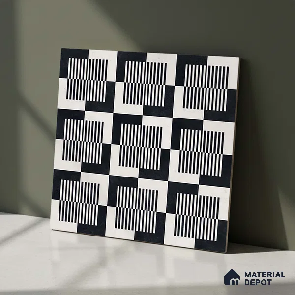 Moroccan Floor & Wall Tile TL 09812  2 ft x 2 ft Black Vitrified Matte Finish Tile - 9 mm | Suitable For Kitchen, Foyer, Dining Area | Please Expect a Slight Variation of Pattern