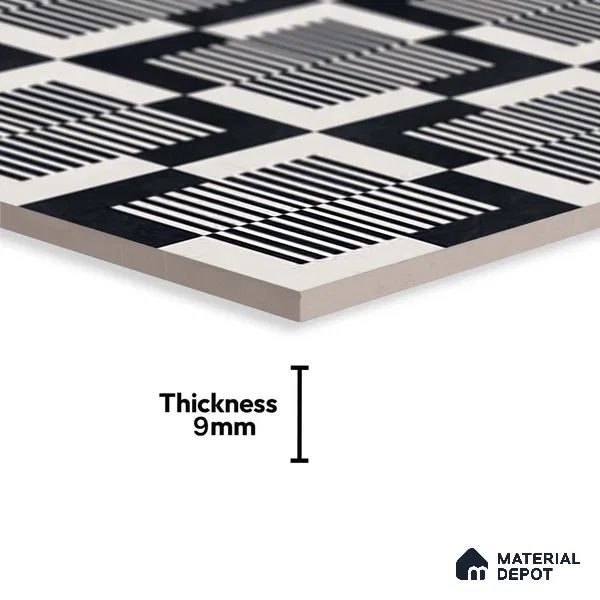 Moroccan Floor & Wall Tile TL 09812  2 ft x 2 ft Black Vitrified Matte Finish Tile - 9 mm | Suitable For Kitchen, Foyer, Dining Area | Please Expect a Slight Variation of Pattern