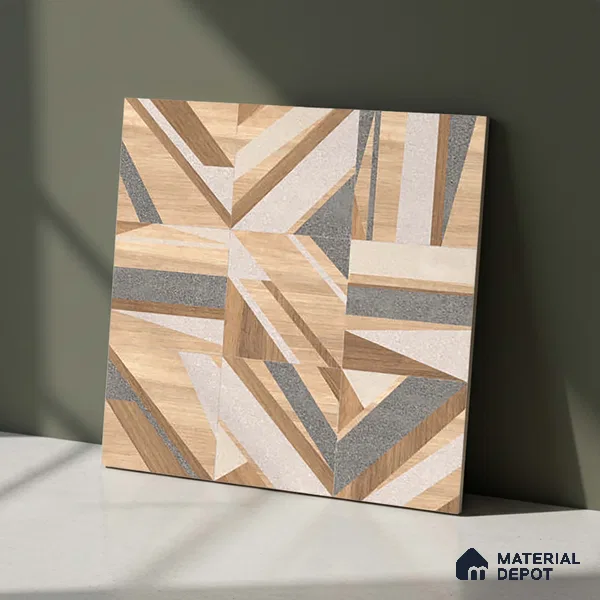 Patterned Floor & Wall Tile TL 09810  2 ft x 2 ft Brown Vitrified Matte Finish Tile - 9 mm | Ideal for Living Room, Bedroom, Bathroom, Kitchen | Please Expect a Slight Variation of Pattern (Sample)