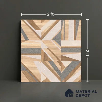 Patterned Floor & Wall Tile TL 09810  2 ft x 2 ft Brown Vitrified Matte Finish Tile - 9 mm | Ideal for Living Room, Bedroom, Bathroom, Kitchen | Please Expect a Slight Variation of Pattern (Sample)