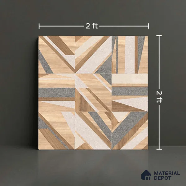 Patterned Floor & Wall Tile TL 09810  2 ft x 2 ft Brown Vitrified Matte Finish Tile - 9 mm | Ideal for Living Room, Bedroom, Bathroom, Kitchen | Please Expect a Slight Variation of Pattern (Sample)