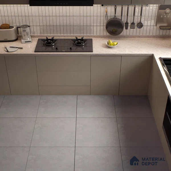 Cement Look Floor Tile TL 07534 Burnished Chrome 2 ft x 2 ft Matte Finish Vitrified Tile - 9 mm | 8 Random | Design Suitable For Living Room, Bedroom & Dining