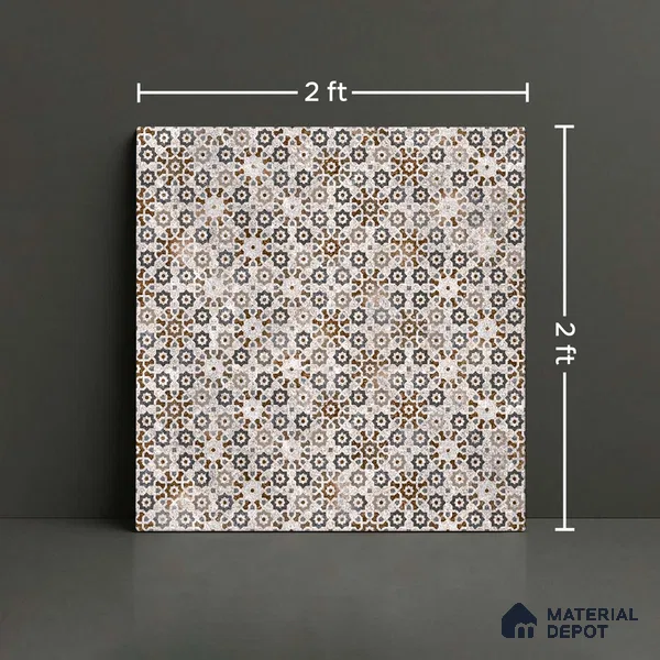 Moroccan Floor & Wall Tile TL 09805  2 ft x 2 ft  Vitrified Matte Finish Tile - 9 mm | Suitable For Kitchen, Balcony, Dining Area | Please Expect a Slight Variation of Pattern