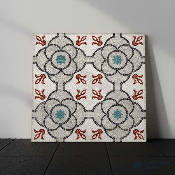 Moroccan Floor & Wall Tile TL 09802  2 ft x 2 ft  Vitrified Matte Finish Tile - 9 mm | Suitable For Foyer, Balcony, Dining Area | Please Expect a Slight Variation of Pattern