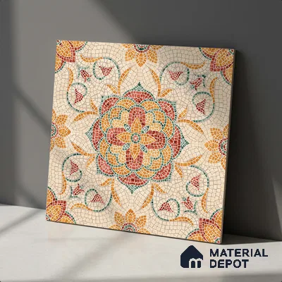 Moroccan Floor & Wall Tile TL 09804 B  2 ft x 2 ft Orange Vitrified Matte Finish Tile - 9 mm | Ideal for Living Room, Bedroom, Bathroom | Please Expect a Slight Variation of Pattern (Sample)