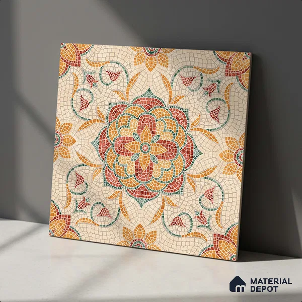 Moroccan Floor & Wall Tile TL 09804 B  2 ft x 2 ft Orange Vitrified Matte Finish Tile - 9 mm | Ideal for Living Room, Bedroom, Bathroom | Please Expect a Slight Variation of Pattern (Sample)