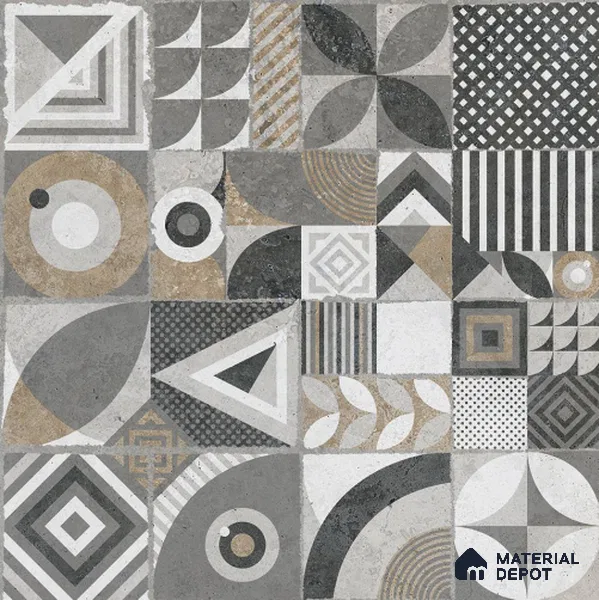 Moroccan Tile TL 08035 Linton Decor Grey 2 ft x 2 ft Vitrified Matte Finish - 9 mm | Suitable For Kitchen, Accent/Feature Wall, , Dining Area | Please Expect a Slight Variation of Pattern