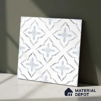 Moroccan Floor & Wall Tile TL 09819 B  2 ft x 2 ft White Vitrified Matte Finish Tile - 9 mm | Suitable For Kitchen, Bathroom, Dining Area | Please Expect a Slight Variation of Pattern