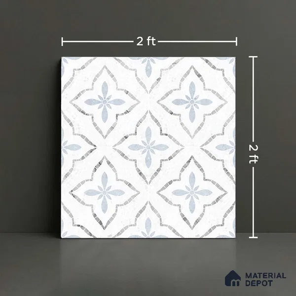 Moroccan Floor & Wall Tile TL 09819 B  2 ft x 2 ft White Vitrified Matte Finish Tile - 9 mm | Suitable For Kitchen, Bathroom, Dining Area | Please Expect a Slight Variation of Pattern