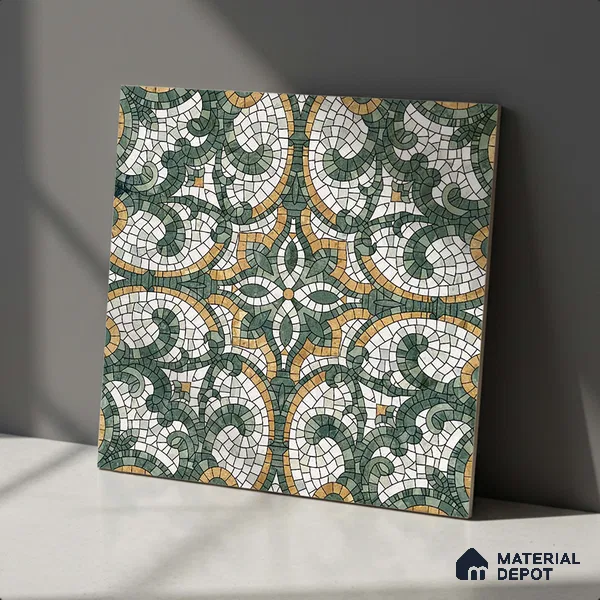 Moroccan Floor & Wall Tile TL 09819 C  2 ft x 2 ft Green Vitrified Matte Finish Tile - 9 mm | Suitable For Balcony, Courtyard, Corridor | Please Expect a Slight Variation of Pattern