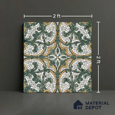 Moroccan Floor & Wall Tile TL 09819 C  2 ft x 2 ft Green Vitrified Matte Finish Tile - 9 mm | Suitable For Balcony, Courtyard, Corridor | Please Expect a Slight Variation of Pattern