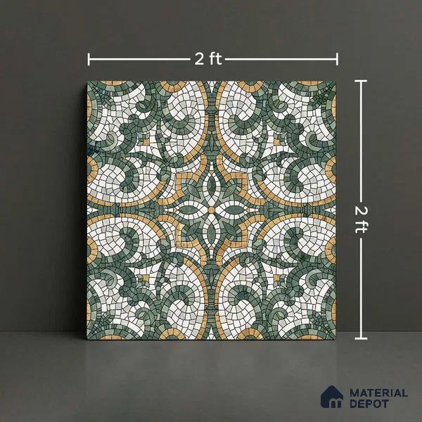 Moroccan Floor & Wall Tile TL 09819 C  2 ft x 2 ft Green Vitrified Matte Finish Tile - 9 mm | Suitable For Balcony, Courtyard, Corridor | Please Expect a Slight Variation of Pattern