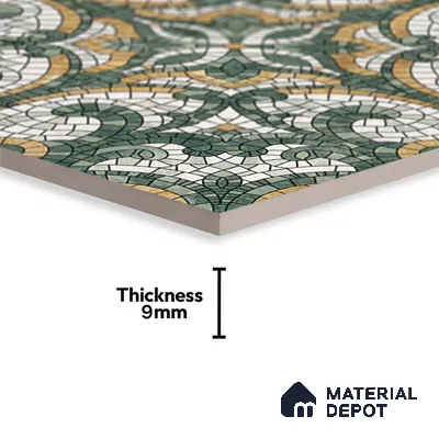 Moroccan Floor & Wall Tile TL 09819 C  2 ft x 2 ft Green Vitrified Matte Finish Tile - 9 mm | Suitable For Balcony, Courtyard, Corridor | Please Expect a Slight Variation of Pattern