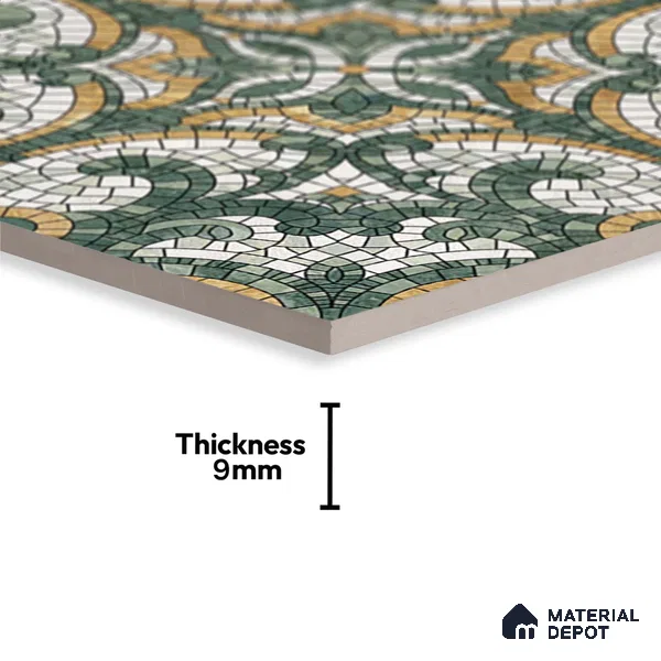 Moroccan Floor & Wall Tile TL 09819 C  2 ft x 2 ft Green Vitrified Matte Finish Tile - 9 mm | Suitable For Balcony, Courtyard, Corridor | Please Expect a Slight Variation of Pattern