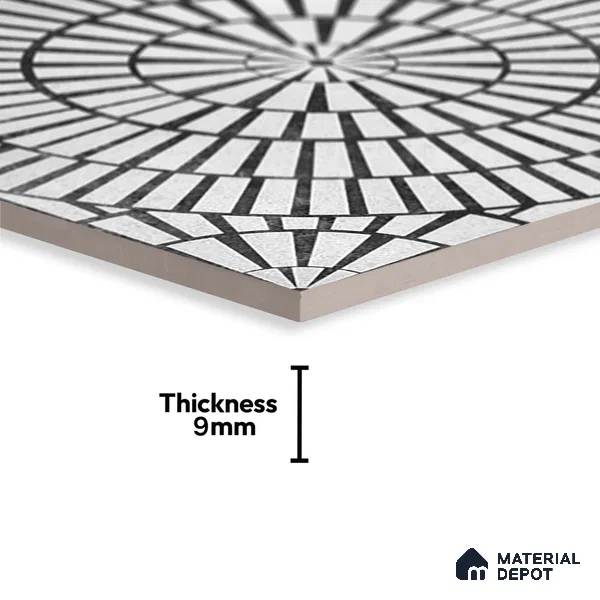 Moroccan Floor & Wall Tile TL 09819  2 ft x 2 ft Black Vitrified Matte Finish Tile - 9 mm | Suitable For Parking, Courtyard, Corridor | Please Expect a Slight Variation of Pattern