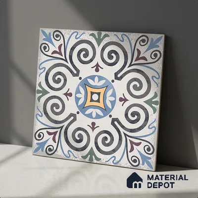 Moroccan Floor & Wall Tile TL 09817  2 ft x 2 ft Blue Vitrified Matte Finish Tile - 9 mm | Suitable For Kitchen, Balcony, Dining Area | Please Expect a Slight Variation of Pattern
