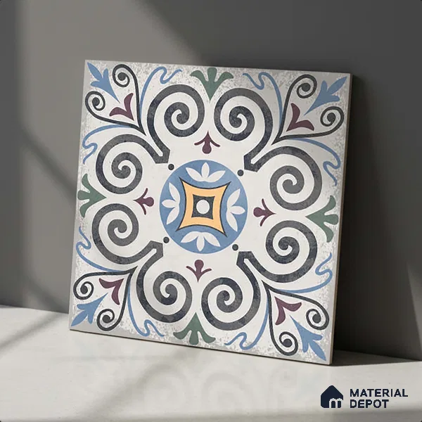Moroccan Floor & Wall Tile TL 09817  2 ft x 2 ft Blue Vitrified Matte Finish Tile - 9 mm | Suitable For Kitchen, Balcony, Dining Area | Please Expect a Slight Variation of Pattern