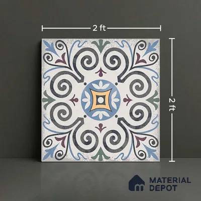 Moroccan Floor & Wall Tile TL 09817  2 ft x 2 ft Blue Vitrified Matte Finish Tile - 9 mm | Suitable For Kitchen, Balcony, Dining Area | Please Expect a Slight Variation of Pattern