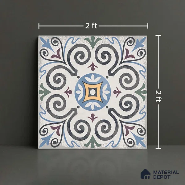 Moroccan Floor & Wall Tile TL 09817  2 ft x 2 ft Blue Vitrified Matte Finish Tile - 9 mm | Suitable For Kitchen, Balcony, Dining Area | Please Expect a Slight Variation of Pattern