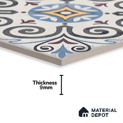 Moroccan Floor & Wall Tile TL 09817  2 ft x 2 ft Blue Vitrified Matte Finish Tile - 9 mm | Suitable For Kitchen, Balcony, Dining Area | Please Expect a Slight Variation of Pattern