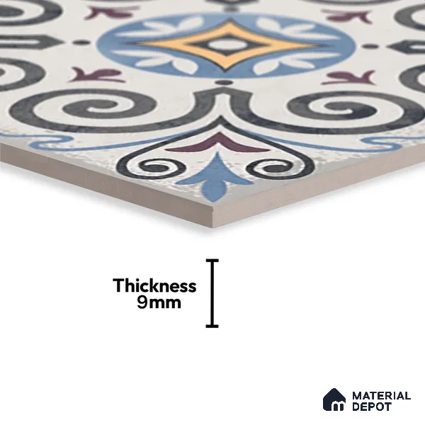 Moroccan Floor & Wall Tile TL 09817  2 ft x 2 ft Blue Vitrified Matte Finish Tile - 9 mm | Suitable For Kitchen, Balcony, Dining Area | Please Expect a Slight Variation of Pattern