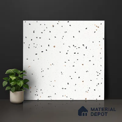 Terrazzo Floor & Wall Tile TL 07519 Lunar Specks 2 ft x 2 ft Rustic Carving Matte Finish Vitrified Tile - 9 mm |  Suitable For Living Room, Bedroom, Bathroom, Kitchen & Dining (Sample)