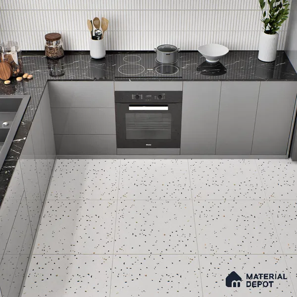Terrazzo Floor & Wall Tile TL 07519 Lunar Specks 2 ft x 2 ft Rustic Carving Matte Finish Vitrified Tile - 9 mm |  Suitable For Living Room, Bedroom, Bathroom, Kitchen & Dining (Sample)