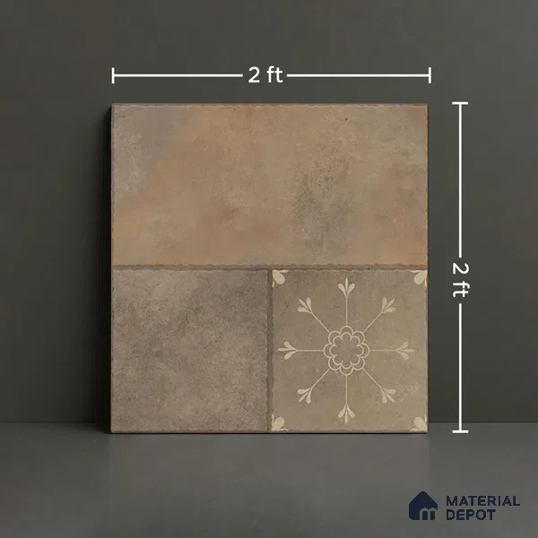 Stone Floor Tile TL 10366 B Zamora Verde Decor 2 ft x 2 ft Matte Finish Anti Skid Vitrified Tile - 12 mm | Suitable for Balcony, Terrace & Coutyard