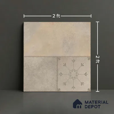 Stone Floor Tile TL 10366 D Zamora Crema Decor 2 ft x 2 ft Matte Finish Anti Skid Vitrified Tile - 12 mm | Suitable for Balcony, Terrace & Coutyard