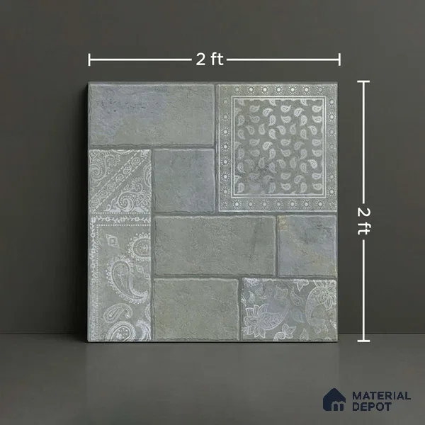 Stone Floor Tile TL 10365 B Cotto Emerald Slate Decor 2 ft x 2 ft Matte Finish Anti Skid Vitrified Tile - 12 mm | Suitable for Balcony, Terrace & Coutyard