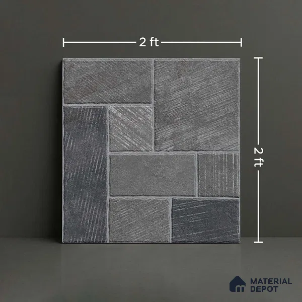 Stone Floor Tile TL 10363 B Mezzo nero Decor 2 ft x 2 ft Matte Finish Anti Skid Vitrified Tile - 12 mm | Suitable for Balcony, Terrace & Coutyard