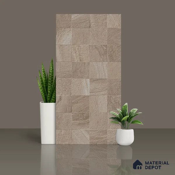Stone Wall & Floor Tile TL 07667 B Iro Mud 5.24 ft x 2.6 ft Full Body Vitrified Matte Finish - 9 mm | 4 Random Design  Suitable For Living Room, Bedroom, Bathroom