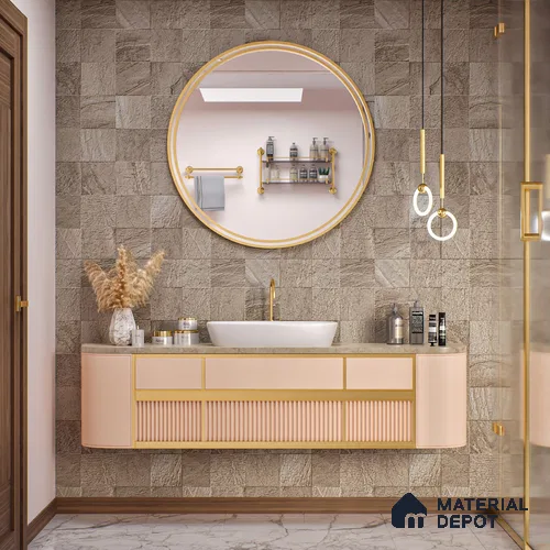 Stone Wall & Floor Tile TL 07667 B Iro Mud 5.24 ft x 2.6 ft Full Body Vitrified Matte Finish - 9 mm | 4 Random Design Suitable For Living Room, Bedroom, Bathroom