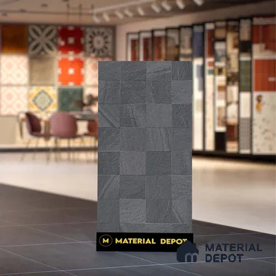 Stone Wall & Floor Tile TL 07667 D Iro Charcoal 5.24 ft x 2.6 ft Full Body Vitrified Matte Finish - 9 mm | 4 Random Design  Suitable For Living Room, Bedroom, Bathroom