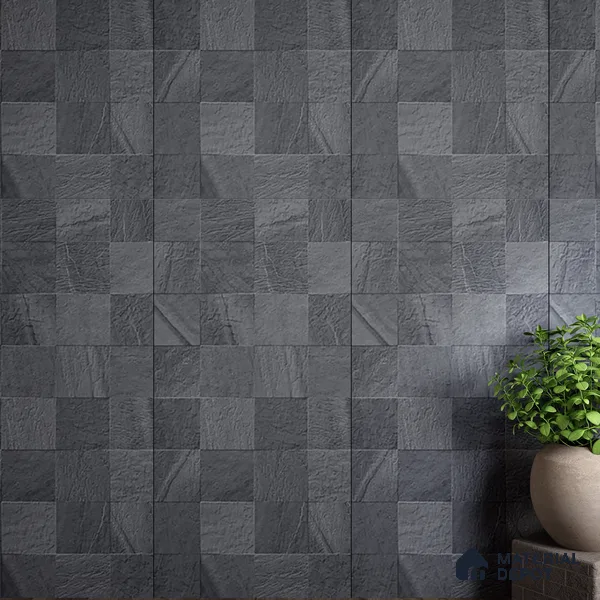 Stone Wall & Floor Tile TL 07667 D Iro Charcoal 5.24 ft x 2.6 ft Full Body Vitrified Matte Finish - 9 mm | 4 Random Design  Suitable For Living Room, Bedroom, Bathroom