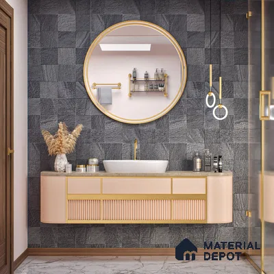 Stone Wall & Floor Tile TL 07667 D Iro Charcoal 5.24 ft x 2.6 ft Full Body Vitrified Matte Finish - 9 mm | 4 Random Design  Suitable For Living Room, Bedroom, Bathroom