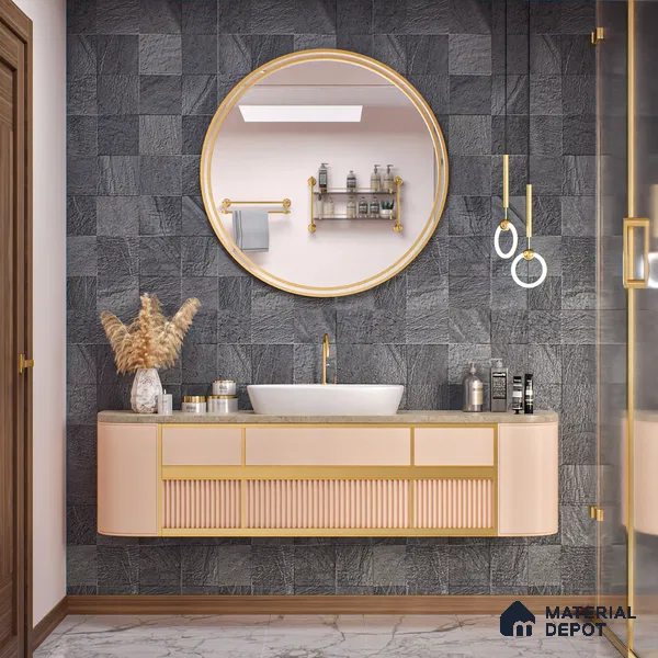 Stone Wall & Floor Tile TL 07667 D Iro Charcoal 5.24 ft x 2.6 ft Full Body Vitrified Matte Finish - 9 mm | 4 Random Design  Suitable For Living Room, Bedroom, Bathroom