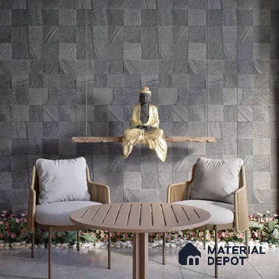 Stone Wall & Floor Tile TL 07667 D Iro Charcoal 5.24 ft x 2.6 ft Full Body Vitrified Matte Finish - 9 mm | 4 Random Design  Suitable For Living Room, Bedroom, Bathroom