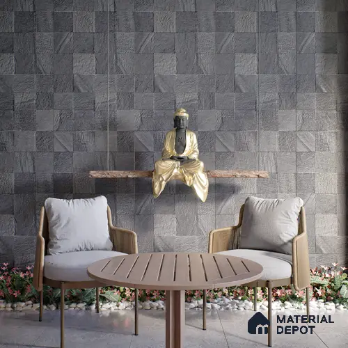 Stone Wall & Floor Tile TL 07667 D Iro Charcoal 5.24 ft x 2.6 ft Full Body Vitrified Matte Finish - 9 mm | 4 Random Design  Suitable For Living Room, Bedroom, Bathroom