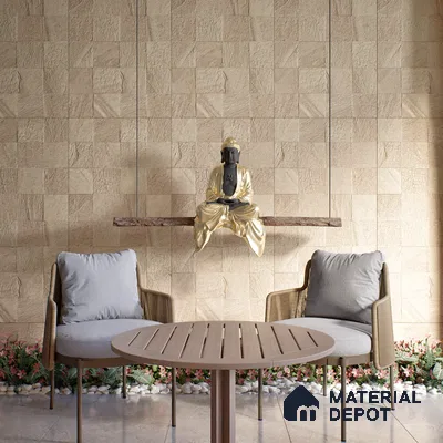 Stone Wall & Floor Tile TL 07667 Iro Clay 5.24 ft x 2.6 ft Full Body Vitrified Matte Finish - 9 mm | 4 Random Design  Suitable For Living Room, Bedroom, Bathroom