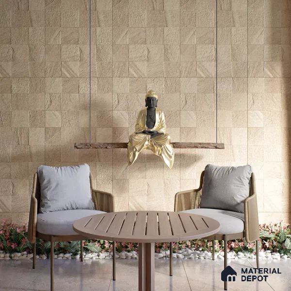 Stone Wall & Floor Tile TL 07667 Iro Clay 5.24 ft x 2.6 ft Full Body Vitrified Matte Finish - 9 mm | 4 Random Design Suitable For Living Room, Bedroom, Bathroom