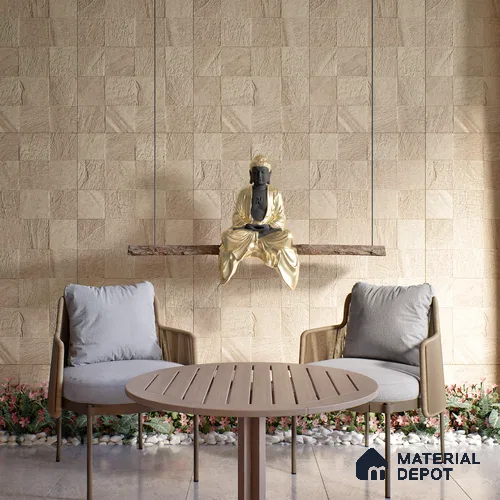 Stone Wall & Floor Tile TL 07667 Iro Clay 5.24 ft x 2.6 ft Full Body Vitrified Matte Finish - 9 mm | 4 Random Design Suitable For Living Room, Bedroom, Bathroom