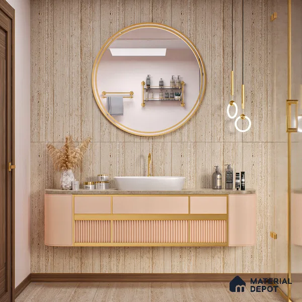 Stone Wall Tile TL 07471 B Travertino Honey Decor 4 ft x 2 ft Full Body Vitrified Matte Finish - 9 mm  Suitable For Living Room, Bedroom, Bathroom (Sample)