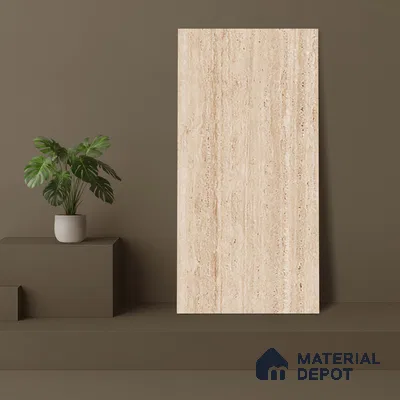 Stone Wall & Floor Tile TL 07471 Travertino Honey 4 ft x 2 ft Full Body Vitrified Matte Finish - 9 mm Suitable For Living Room, Bedroom, Bathroom (Sample)