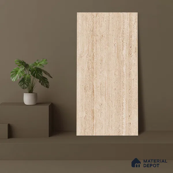 Stone Wall & Floor Tile TL 07471 Travertino Honey 4 ft x 2 ft Full Body Vitrified Matte Finish - 9 mm Suitable For Living Room, Bedroom, Bathroom (Sample)